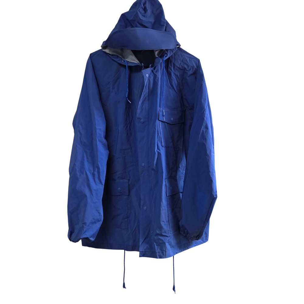RedHead Vintage Blue Polyvinyl Rain Jacket Hooded Mens Large Bass Pro Shops